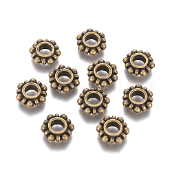 Perles européennes en alliage, fleur, sans nickel, bronze antique, 12x4mm, Trou: 5mm