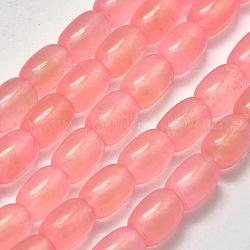 Natural White Jade Beads Strands, Barrel, Dyed, Pink, 13x9mm, Hole: 1mm, about 28pcs/strand, 14.96