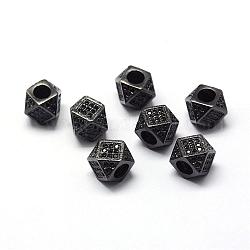 Perles de zircone cubique de placage de rack en laiton, Plaqué longue durée, polygone, gunmetal, 9.5x7mm, Trou: 3mm