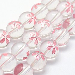 Grade un naturel brins de perles de cristal de quartz, rond avec sakura, rose, 12mm, Trou: 1mm, Environ 32 pcs/chapelet, 15.7 pouce