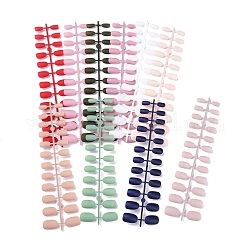 12 faux ongles courts français de couleur unie naturelle givrée de taille différente, conseils complets sur les faux ongles, pour femme filles bricolage nail art design, couleur mixte, 13~22.5x7~14mm, 24 pièces / kit