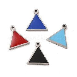 Breloques émaillés en 304 acier inoxydable, charme triangulaire, couleur inoxydable, couleur mixte, 11.4x11x1.4mm, Trou: 1mm