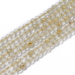 Chapelets de perles en quartz rutiles d'or naturel, facette, ronde, or, 3~3.5x2.5~3mm, Trou: 0.3mm, Environ 114~141 pcs/chapelet, 15.1~16.4 pouce (38.4~41.8 cm)