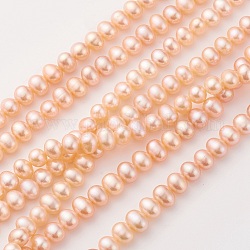 Brins de perles de culture d'eau douce naturelles, ovale, saumon clair, 7~8x5~6.5mm, Trou: 0.5mm, Environ 64~66 pcs/chapelet, 15.7 pouce (40 cm)