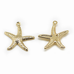 Pendentifs en laiton, étoile de mer / étoiles de mer, véritable 18k plaqué or, 22x21x2mm, Trou: 1mm