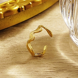 Anelli per polsini in acciaio inossidabile ondulati, anelli aperti, vero placcato oro 18k, 22x22mm