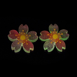 Cabochons en résine lumineux, fleur à 5 pétale/sakura, rose chaud, 26x5mm
