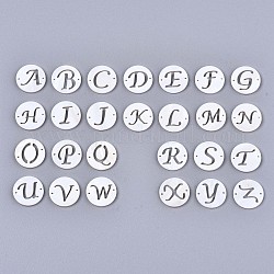 Соединители природных пресноводных раковин, плоские круглые с буквы, случайные смешанные буквы, 14.5x1.5 мм, отверстие : 0.9 мм