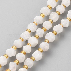 Brins de perles de pierre de lune arc-en-ciel naturel, avec des perles de rocaille, dés célestes à six faces, facette, 6~6.5x6~6.5mm, Trou: 1mm, Environ 26 pcs/chapelet, 7.99 pouce (20.3 cm)