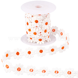 NBEADS 7Yards Daisy Pattern Polyester Lace Trim, with Spools, Dark Orange, 1 inch(25mm), about 7yards/roll(6.4m/roll)