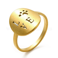 イオンプレーティング（ip）201ステンレスフィンガー指輪  中空の単語が入った楕円形の女性用ラブリング  ゴールドカラー  usサイズ6（16.5mm）  オーバル：14.5x12.5mm