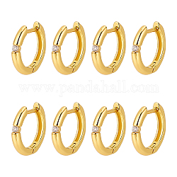 Nbeads 4 par de pendientes de aro de circonita cúbica transparente, joyas de latón para mujer, dorado, 13x13.5x2mm, pin: 0.8 mm