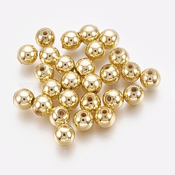 Perles en plastique ABS, perles galvanisées écologiques, ronde, plaqué or, 5.5~6mm, Trou: 1.8mm, environ 4500 pcs/500 g