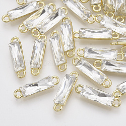 Connettori in lega placcati oro chiaro, con vetro, sfaccettato, rettangolo, chiaro, 22x5.5x4mm, Foro: 1.8 mm