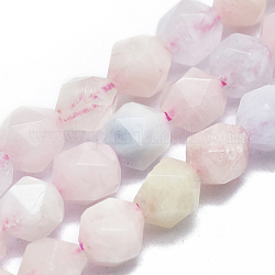 Chapelets de perles en morganite naturelle, facette, ronde, étoiles coupées perles rondes, 9~10mm, Trou: 1.2mm, 14.5 pouce ~ 15.9 pouces (37~40.5 cm), Environ 38~40 pcs/chapelet