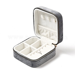 Boîtes à glissière à bijoux en velours carré, étui de rangement portable pour bijoux de voyage avec fermeture à glissière en alliage, boucles d'oreilles, bagues, colliers, stockage de bracelets, gris clair, 10x9.5x4.7 cm