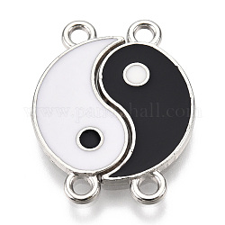 Connettori dei collegamenti dello smalto della lega, yin yang, bianco e nero, platino, 22x10x1mm, Foro: 1.8 mm