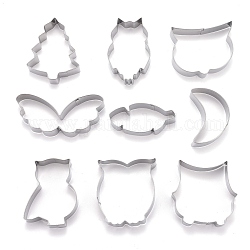 Stainless Steel Mixed Owl Shaped Cookie Candy Food Cutters Molds, for DIY, Kitchen, Baking, Kids Birthday Party Supplies Favors, Stainless Steel Color, 68x63.5x20.5mm, 9pcs/Set
