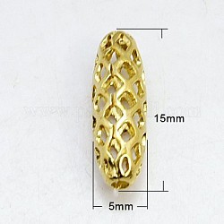 Abalorios de filigrana de bronce, oval, dorado, 15x5mm, agujero: 1.5 mm