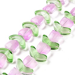 Fili di perline do vetro trasparente, tulipano, perla rosa, 6.5~9x9~14x4~5.5mm, Foro: 1 mm, circa 29pcs/filo, 15.71'' (39.9 cm)