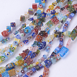 Handmade Millefiori Glass Beads Strands, Mixed Shapes, Mixed Color, 6~16mm, Hole: 1mm, 15 inch~16 inch
