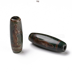 Abalorios de Dzi de estilo tibetano, Abalorios de ágata natural, teñido y climatizada, oval, patrón guanyin / diosa de la misericordia, 28.5~32x10~12.5mm, agujero: 1.5~3 mm