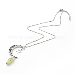 Balle de jade citron naturel avec collier pendentif lune et étoile en alliage, bijoux enveloppés de pierres précieuses pour femmes, 17.83 pouce (45.3 cm)