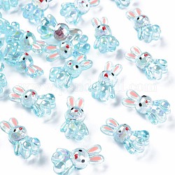 Abalorios de acrílico transparentes, con esmalte, color de ab chapado, conejo, el cielo azul, 25x14.5x11mm, agujero: 2.5 mm