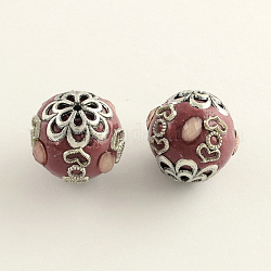 Round Handmade Indonesia Beads, with Antique Silver Plated Alloy Cores, 18~19x20mm, Hole: 2mm