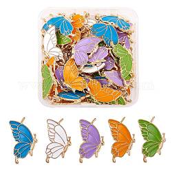 50 Pieces Enamel Butterfly Charms Pendant Alloy Enamel Insect Charm Mixed Colorful for Jewelry Necklace Earring Bracelet Making Crafts, Golden, 31x19mm, Hole: 2mm