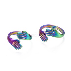 304 Handschellenring aus Edelstahl, Regenbogenfarbener offener Ring für Frauen, uns Größe 5 1/4 (15.9mm)