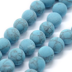 Chapelets de perles en turquoise synthétique, mat, ronde, bleu clair, 10mm, Trou: 1mm, Environ 40 pcs/chapelet, 15.74 pouce (40 cm)