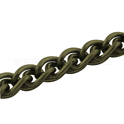 Iron Wheat Chains, Foxtail Chain, Unwelded, with Spool, Twist Oval, Nickel Free, Antique Bronze, 6.5x4x1mm, about 164.04 Feet(50m)/roll