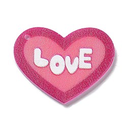 Colgantes de acrílico del día de san valentín, corazón con el amor, rojo violeta pálido, 22x28x2mm, agujero: 1.4 mm