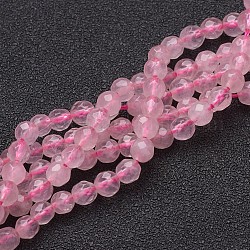 Natural Rose Quartz Beads Strands, Faceted,  Round, Pink, 4mm, Hole: 1mm, about 46pcs/strand, 7.8 inch