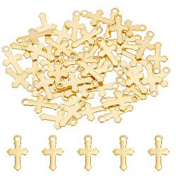 Unicraftale 304 Stainless Steel Tiny Cross Charms, Real 18K Gold Plated, 12x7x0.8mm, Hole: 1.2mm, 50pcs/box