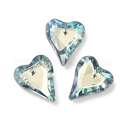 Pendentifs en verre électrolytique, dos plaqué, facette, breloques de coeur, bleu clair, 17.5x14x5mm, Trou: 1.2mm