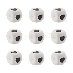 Biyun Food Grade Eco-Friendly Silicone Beads, Chewing Beads For Teethers, DIY Nursing Necklaces Making, Cube with Heart, White, Black, 12x12x12mm, Hole: 3mm