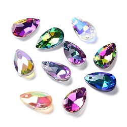 Faceted Teardrop Glass Pendants, Mixed Color, 16x9x5mm, Hole: 1mm