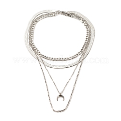 304 mehrlagige Halskette aus Edelstahlketten mit Halbmondanhänger für Männer und Frauen, Edelstahl Farbe, 15.75 Zoll (40 cm)
