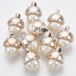 UV Plating ABS Plastic Pendants, with ABS Plastic Imitation Pearl, Light Gold, Creamy White, 20.5x15.5mm, Hole: 3mm