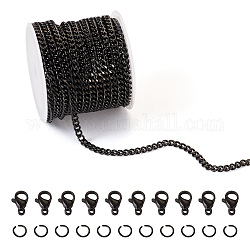 Kit para hacer collares y pulseras de cadena diy pandahall, Incluye 304 cadena de eslabones de corazón de acero inoxidable, anillos y cierres., electroforesis negro, cadena: 5m/bolsa
