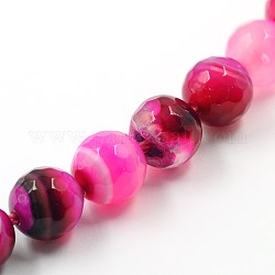 Perles en agate à rayures naturelles teintées / perles en agate cerclée à facettes, camélia, 8mm, Trou: 1mm, Environ 48 pcs/chapelet, 15.4 pouce