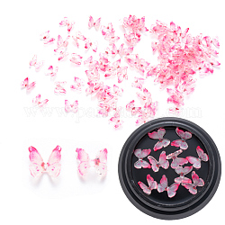 Cabochons en résine, accessoires nail art de décoration, 3 d papillon, rose, 6.5x6~7x2~3mm, 10 pcs / boîte