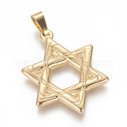 304ステンレス鋼ペンダント  ユダヤ人のために  ダビデの星  ゴールドカラー  33x25x3mm  穴：4x6mm