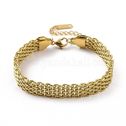 304 pulsera de cadena de malla de acero inoxidable para hombres y mujeres., dorado, 6-7/8 pulgada (17.4 cm)
