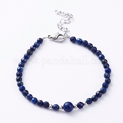 Bracelets en perles de lapis-lazuli naturel (teint), avec des perles en laiton, 304 fermoir pince de homard en acier inoxydable et chaînes à maillons en forme de cœur, 7-1/2 pouce (19 cm)