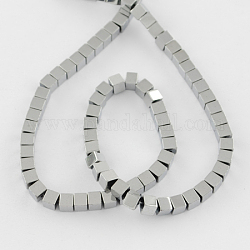 Non magnetici perle ematite sintetico fili, grado a, cubo, platino placcato, 2x2x2mm, Foro: 1 mm