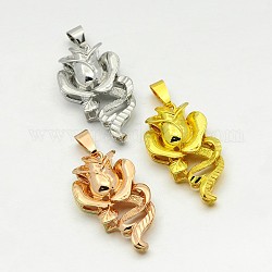 Brass Rose Flower Pendants, Cadmium Free & Lead Free, Mixed Color, 30x16x6mm, Hole: 7x3mm