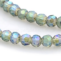 Full Rainbow Plated Glass Faceted(32 Facets) Round Spacer Beads Strands, Cadet Blue, 3mm, Hole: 1mm, about 100pcs/strand, 11.5 inch